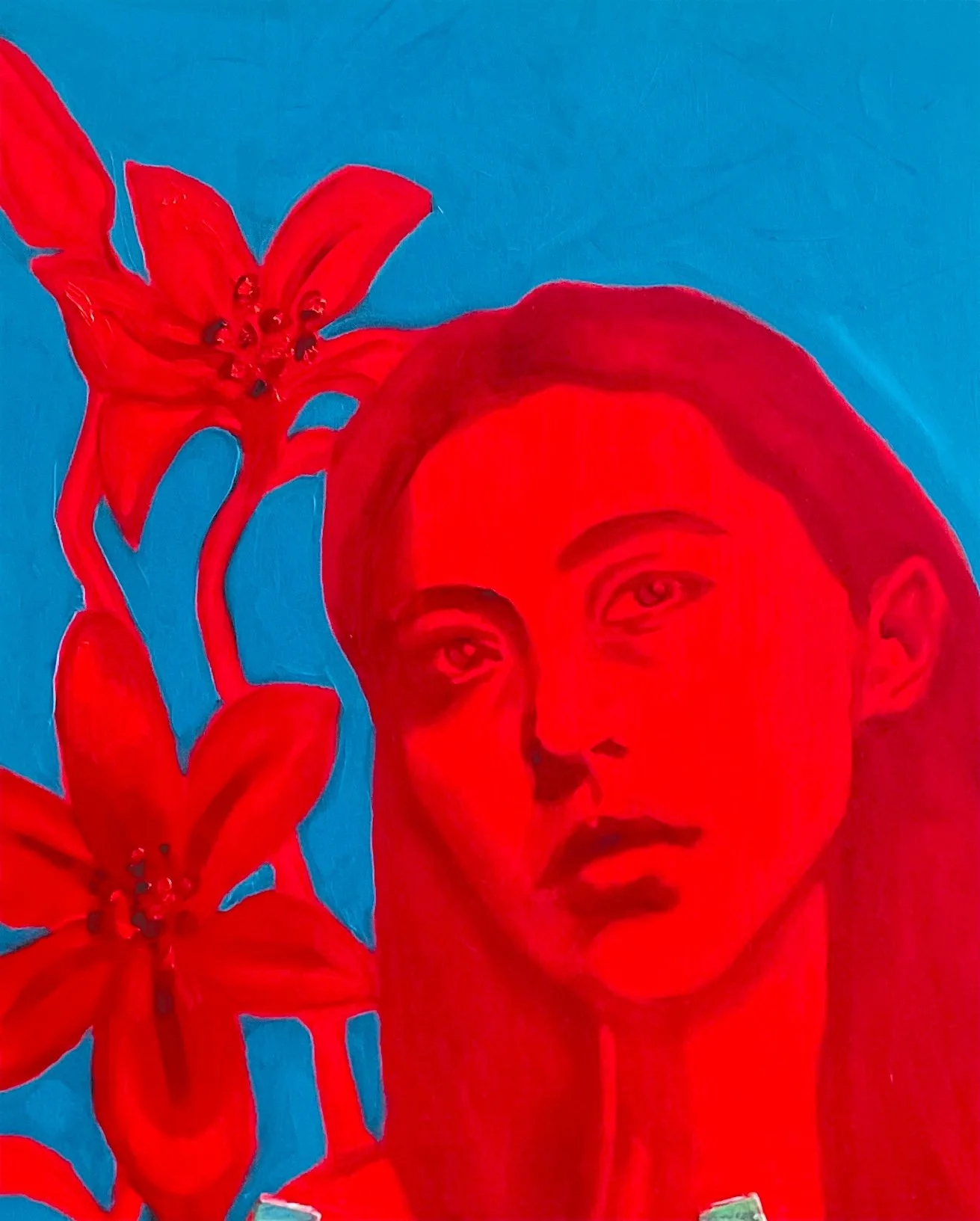 Schilderij - portret blauw rood