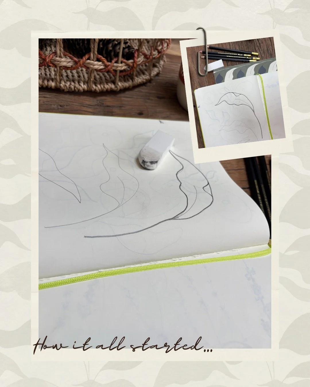It started with a scribble. ✏️

Just a little pencil sketch - quick, almost forgettable. But something about it stuck.

That sketch became a motif. The motif became a pattern. And then, I was holding it in my hands: printed on a notebook and a phone 