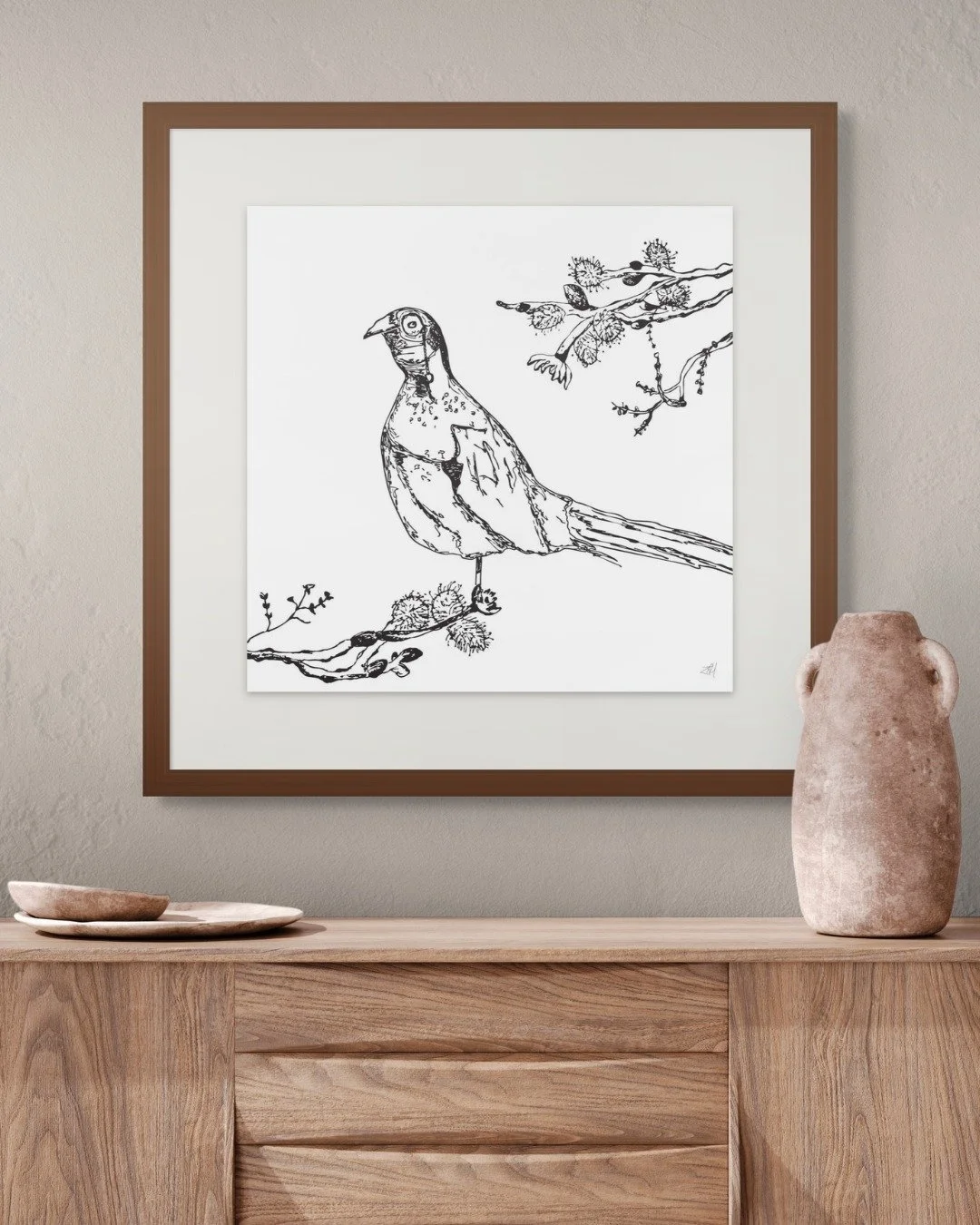 Meet The Wise Pheasant 🪶✨ A design I created to live in our home &ndash; inspired by the pheasant across the field who&rsquo;s lived there ever since we moved in.

Pheasants are usually anything but wise &ndash; all flapping wings and clumsy waddles