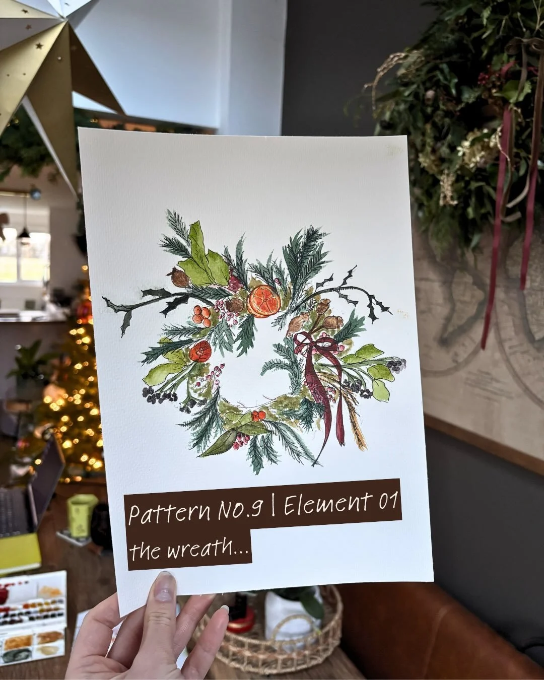 Pattern No. 9 | Element 01 🌲
This one&rsquo;s taking a little longer while I learn @photoshop alongside the painting.

The idea behind this pattern is a collection of small memories from autumn moving into winter.

Element 01 began with a wreath, ma