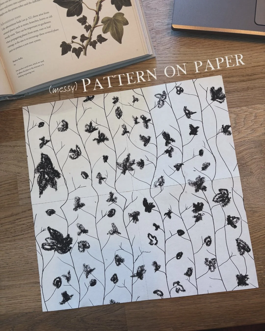 A very messy ivy experiment
Oil pastel was a bold choice&hellip;now everything is smudged😅
This lesson had us learning repeat pattern by hand before taking it digital - let me see if it makes the cut&hellip;

#surfacepatterndesign #immersion2026 #bo