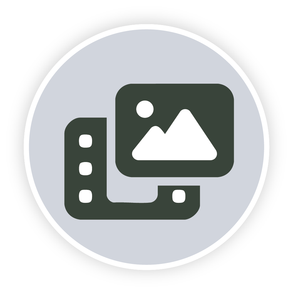 Icon of a computer monitor with a mountain and sun image and a mobile phone nearby.