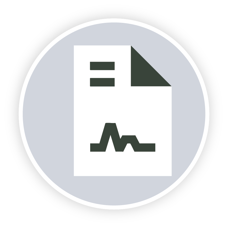Icon of a document with a folded corner and a heartbeat line in the center, indicating medical or health-related data.
