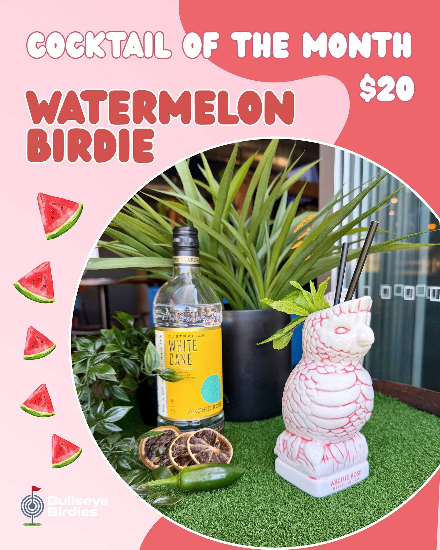 𝗖𝗢𝗖𝗞𝗧𝗔𝗜𝗟 &amp; 𝗣𝗜𝗭𝗭𝗔 𝗢𝗙 𝗧𝗛𝗘 𝗠𝗢𝗡𝗧𝗛 🍕🍸

𝗪𝗮𝘁𝗲𝗿𝗺𝗲𝗹𝗼𝗻 𝗕𝗶𝗿𝗱𝗶𝗲 🍉🦜
Served in stunning @archierosedistillingco 𝙂𝙖𝙡𝙖𝙝 glasses, this beauty is 𝙨𝙬𝙚𝙚𝙩, 𝙨𝙥𝙞𝙘𝙮 and finished with a twist 𝙤𝙛 𝙘𝙞𝙩𝙧𝙪𝙨 𝙖?