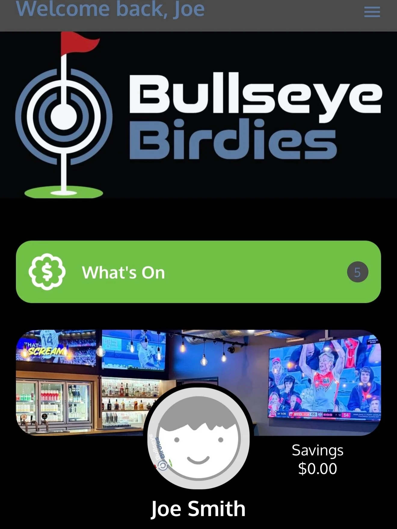 🚨 BULLSEYE BIRDIES APP 🚨

Have you downloaded the Bullseye Birdies App yet? 🎯⛳️
 
💥 $10 voucher just for signing up
🍸 Buy 10 cocktails, pizzas or pints - GET 1 FREE
🎁 Earn rewards every time you visit
📅 Stay up to date with WHAT&rsquo;S ON
🔥 