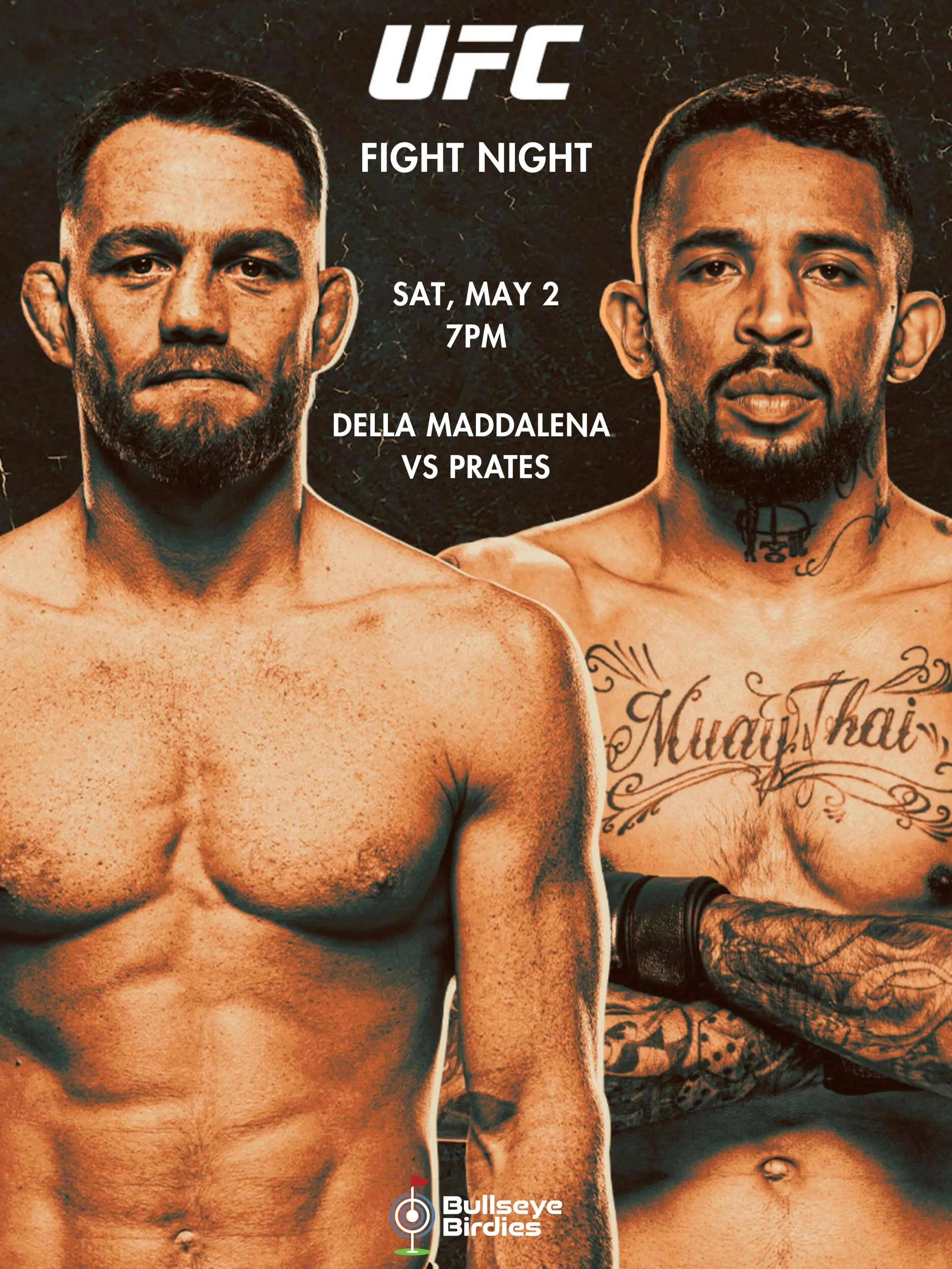 🥊 UFC FIGHT NIGHT 🥊

UFC LIVE: Saturday 2nd May
🕓 4PM - 10PM

⚔️ Della Maddalena v Prates

Watch it LIVE &amp; LOUD @bullseyebirdies 

We&rsquo;ve got a NEW menu out featuring our latest chicken wing and burger ranges, plus 5 interactive dart lane