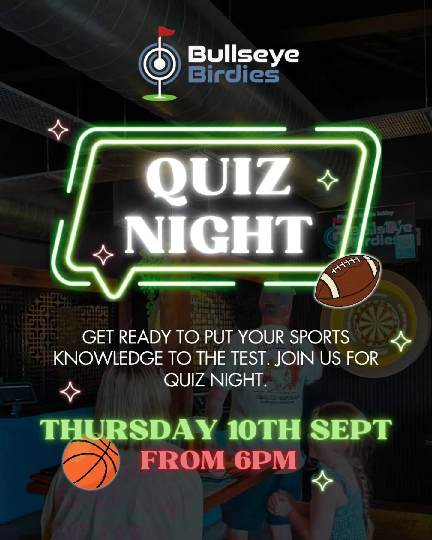 ✨️ QUIZ NIGHT ✨️

🎯Thursday 10th September
🎯From 6pm 
🎯Sports themed trivia 
🎯Prizes up for grabs

Book your table 👇
https://bullseyebirdies.com.au/

#Geraldton #quiznight #bullseyebirdies