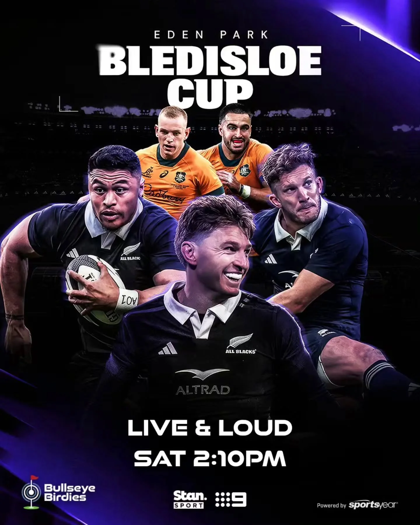 Saturday's sorted. 🏁🏉⚽🏀

Big day of live sport ahead, get the crew together and book a table 👉 https://bullseyebirdies.com.au/

2:05pm | Bathurst 1000 Top 10 🏁
2:10pm | Bledisloe Cup: All Blacks v Wallabies 🔥
4:35pm | Australia Cup Final: South
