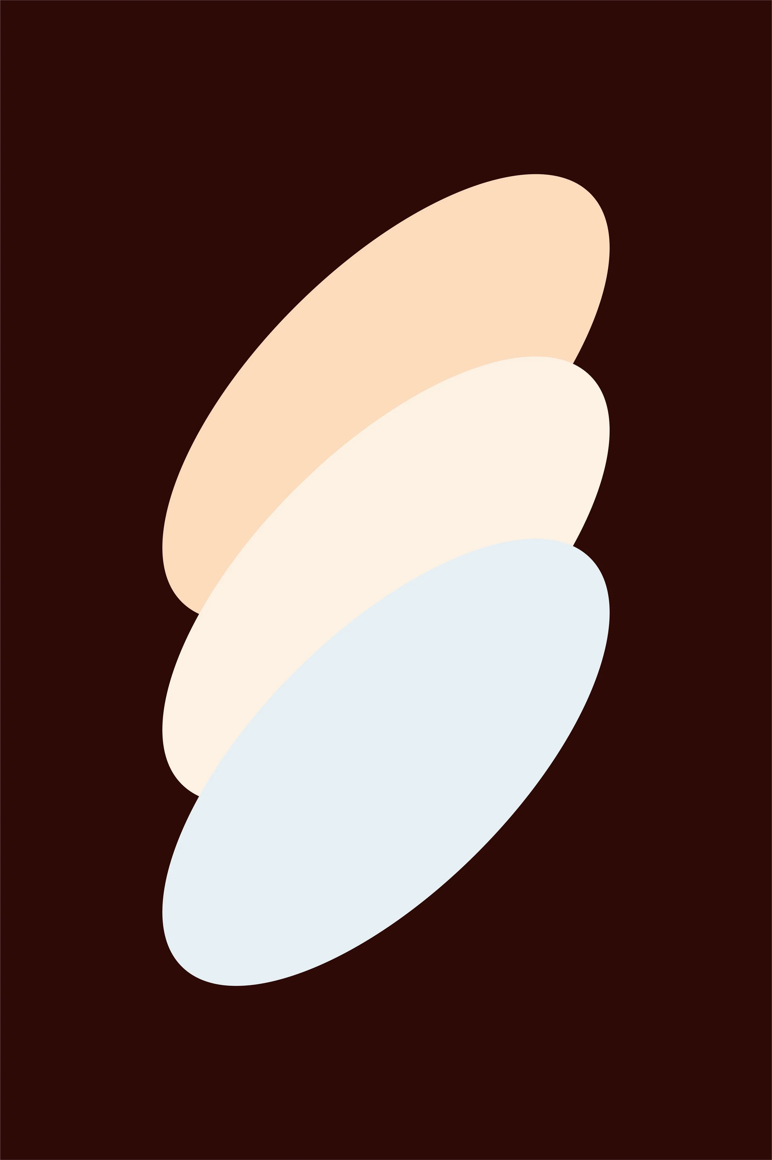 Abstract digital artwork featuring four overlapping oval shapes in shades of beige and pale blue on a dark brown background.