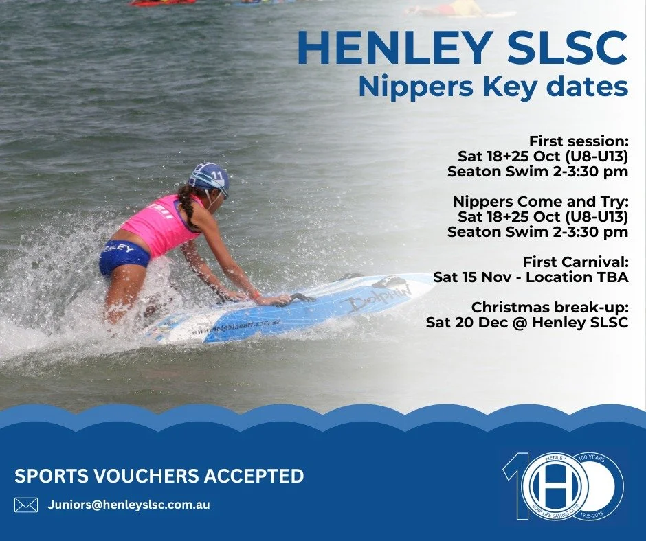😎 READY FOR NIPPERS 

Join Henley SLSC for its 100th summer! 

Our nippers season KICKS OFF at @seatonswimcentre.sa THIS Saturday, where our age group managers have been working hard to plan detailed sessions for Under 8s to Under 13s. 

Kids: be re