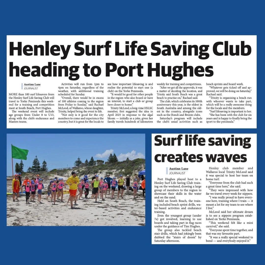 😎 HENLEY NIPPERS IN THE NEWS 

We had such strong community support when Henley nippers took training camp up to  Port Hughes recently. 

Thank you to the Yorke Peninsula Country Times for these two lovely articles. 

@surflifesa 
@yorkepeninsula 
@