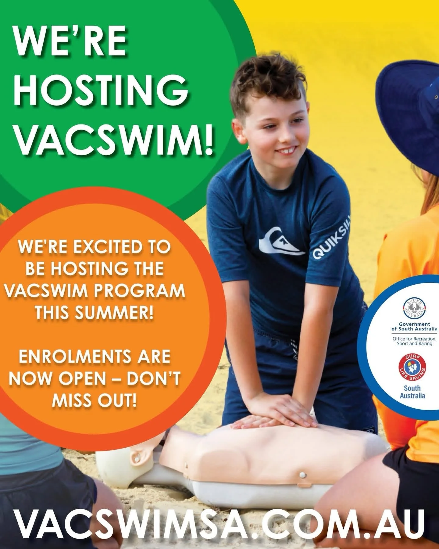 😎 VacSwim at Henley Beach 

VacSwim = affordable, fun and essential water safety lessons for South Aussie kids aged 3 to 15 years.

Program delivery at Henley Beach:
🏖️ Block 2 (05/01/2026 to 09/01/2026)
🏖️ Block 3 (12/01/2026 to 16/01/2026) 

Enr