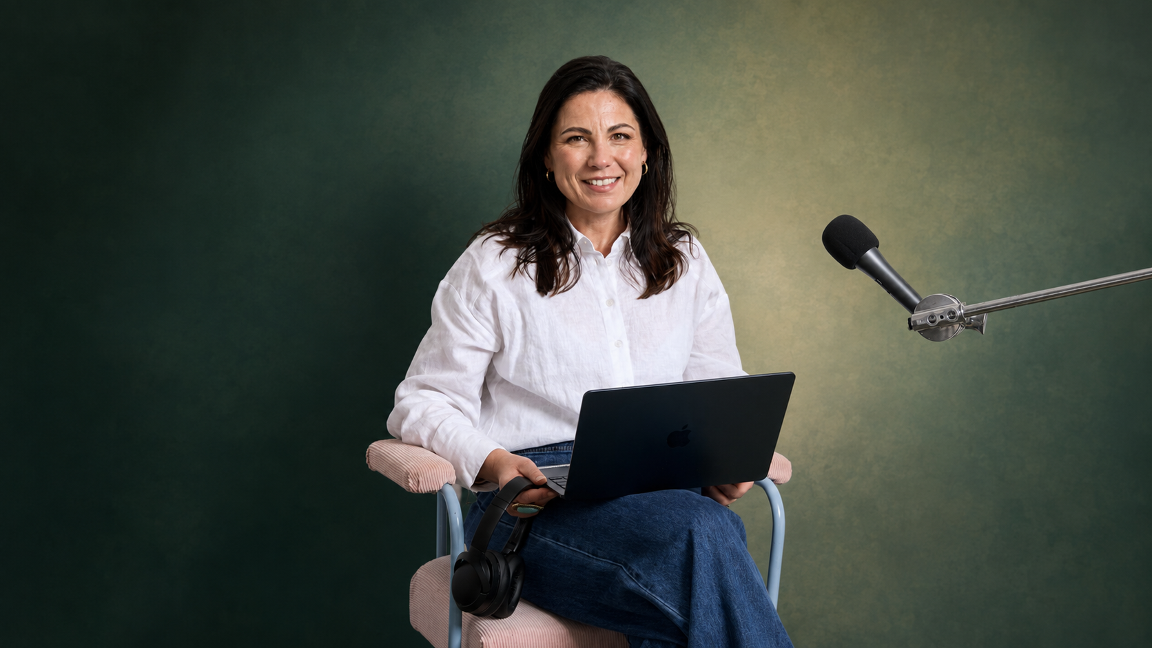 Eve McIntyre recording the Project Emerald Collective podcast