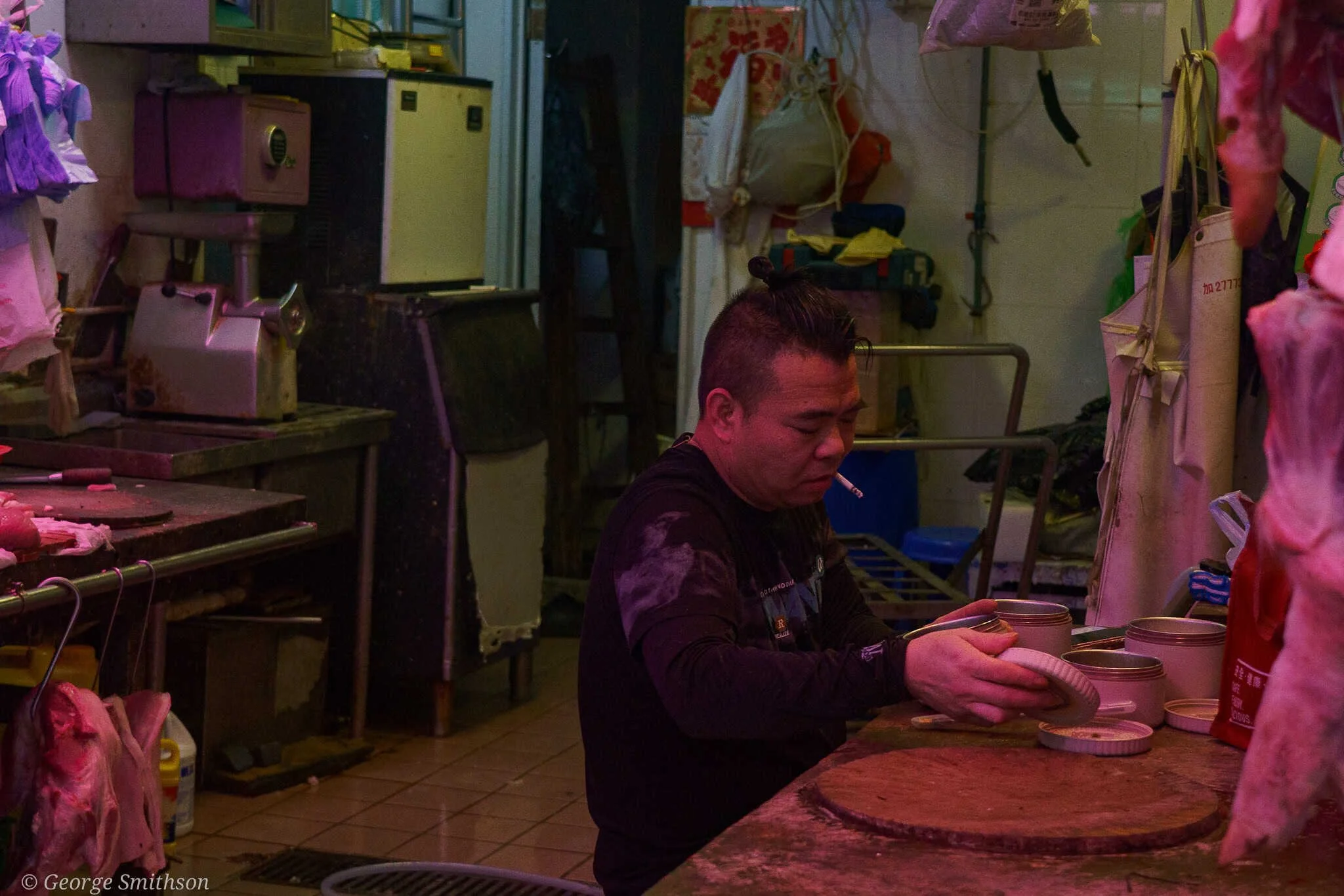 Cigarettes and meat. Hong Kong