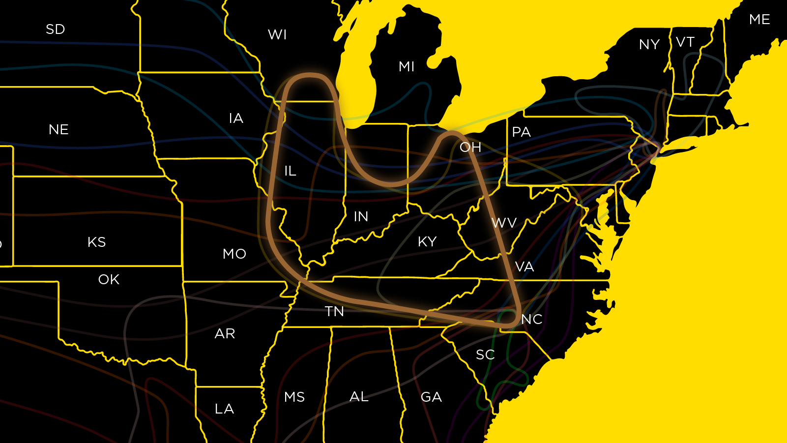 Fine art transport route connecting Chicago St Louis Kansas City and Midwest