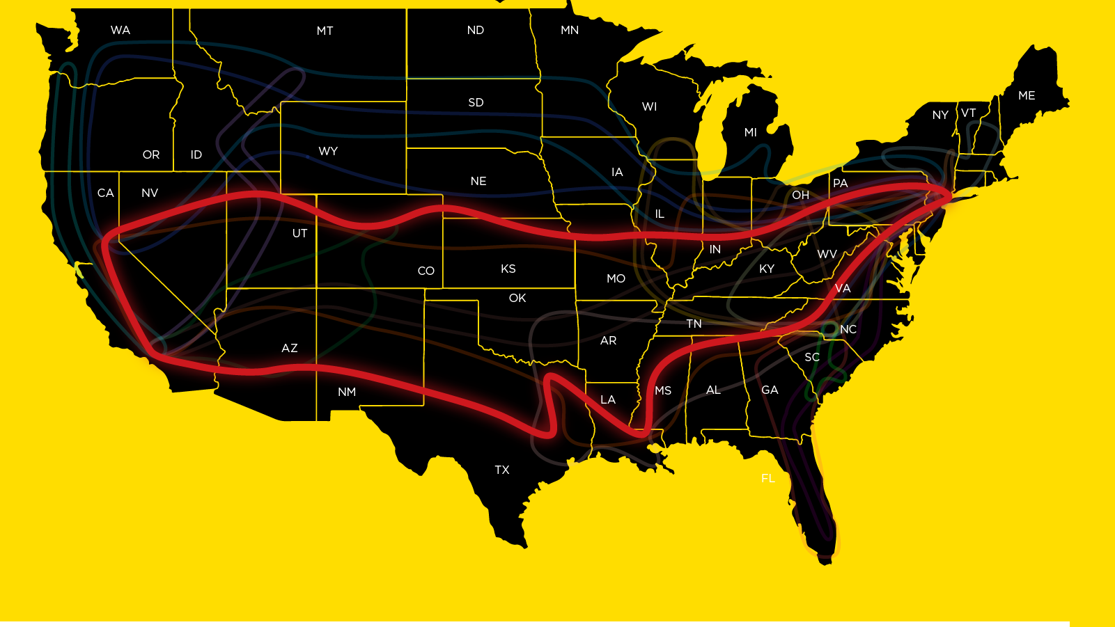 Fine art transport route connecting Los Angeles Chicago and New York