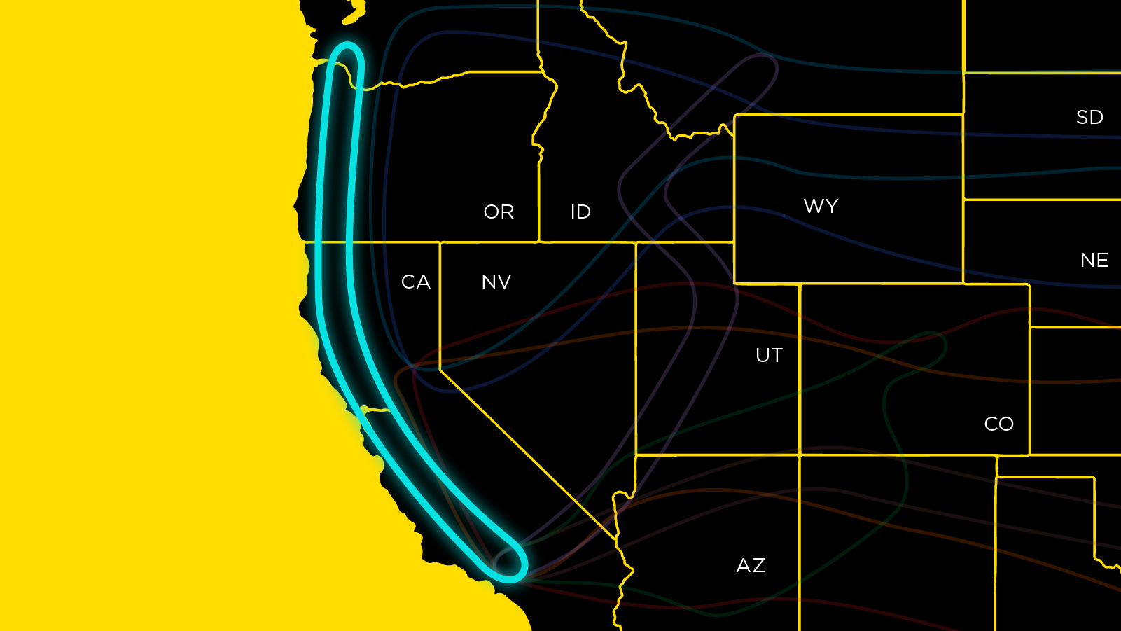 West Coast fine art shipping route connecting Los Angeles San Francisco Portland Seattle