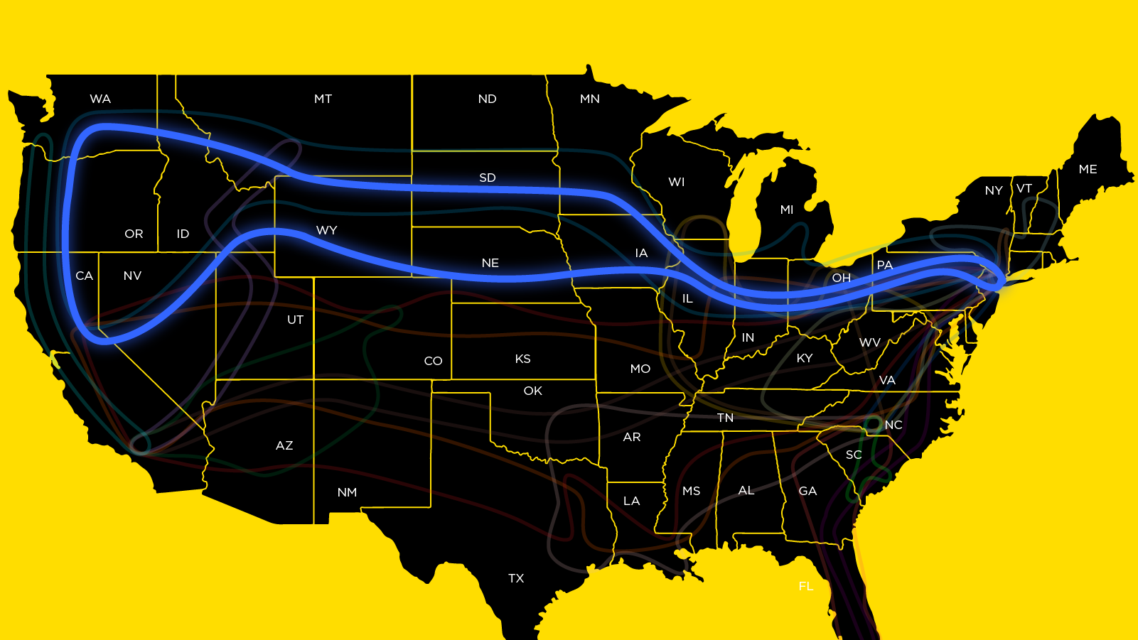 Fine art transport route connecting Pacific Northwest cities and national art markets