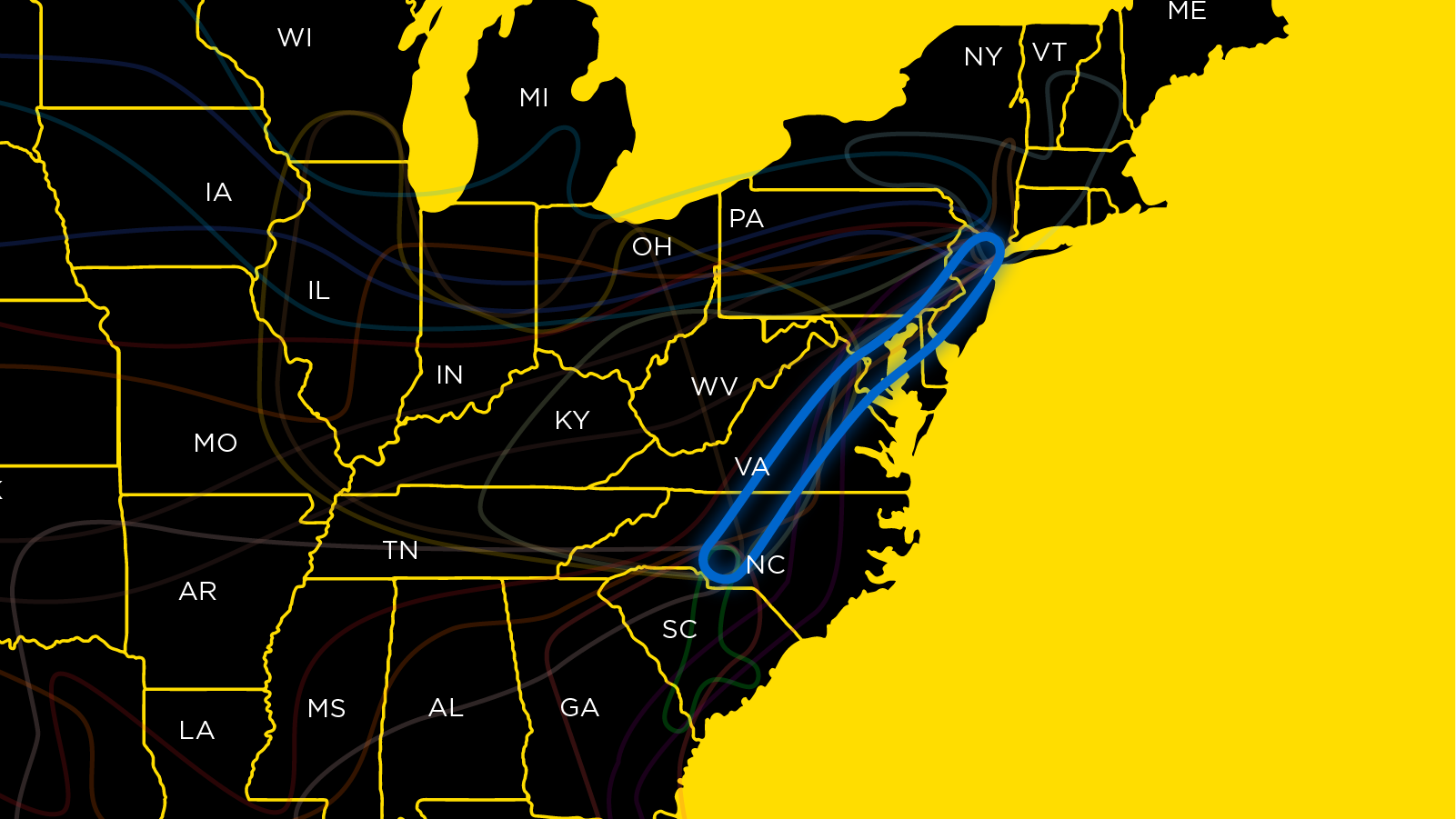 Fine art shipping route connecting Charlotte Atlanta and Southeast art markets