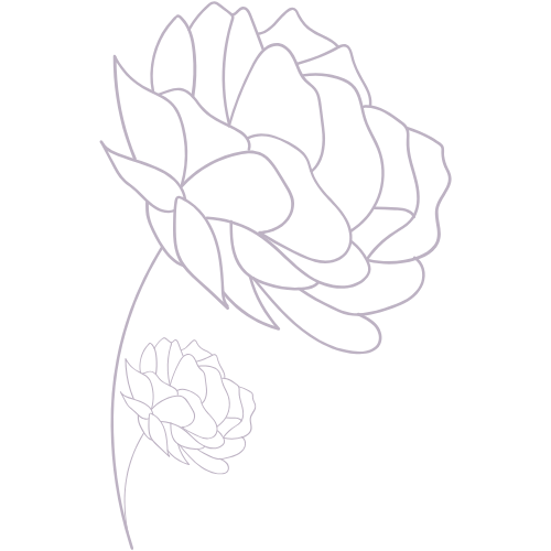 Outline drawing of two roses, one large and one small, on a black background.