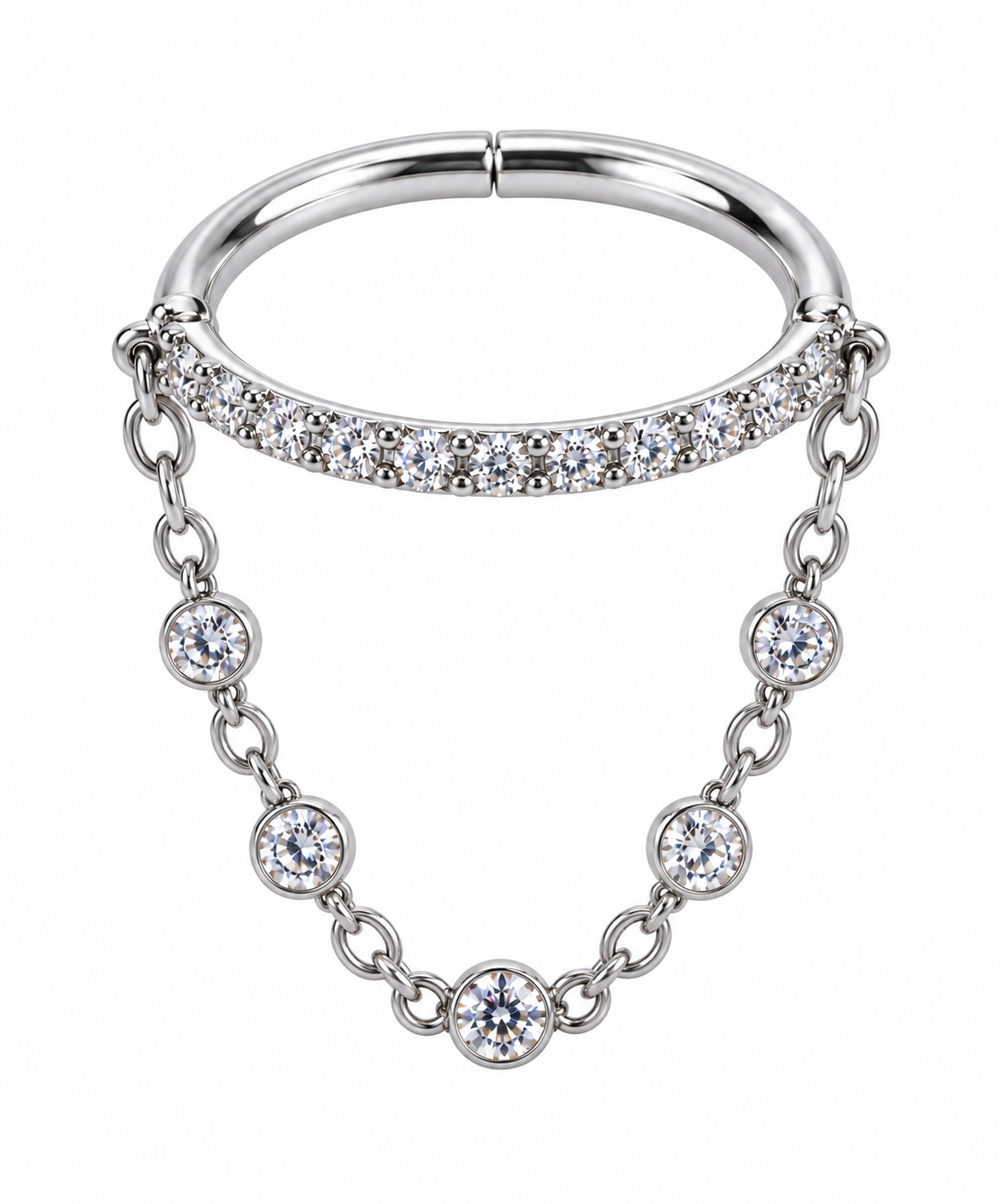 F136 Titanium Draped Chain Crystal Ring- 43
