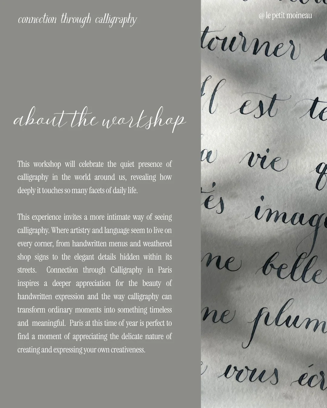 ❤️ PARIS WORKSHOP ❤️ 

about the workshop

First page. Setting the scene for this amazing experience. 

Bisou x