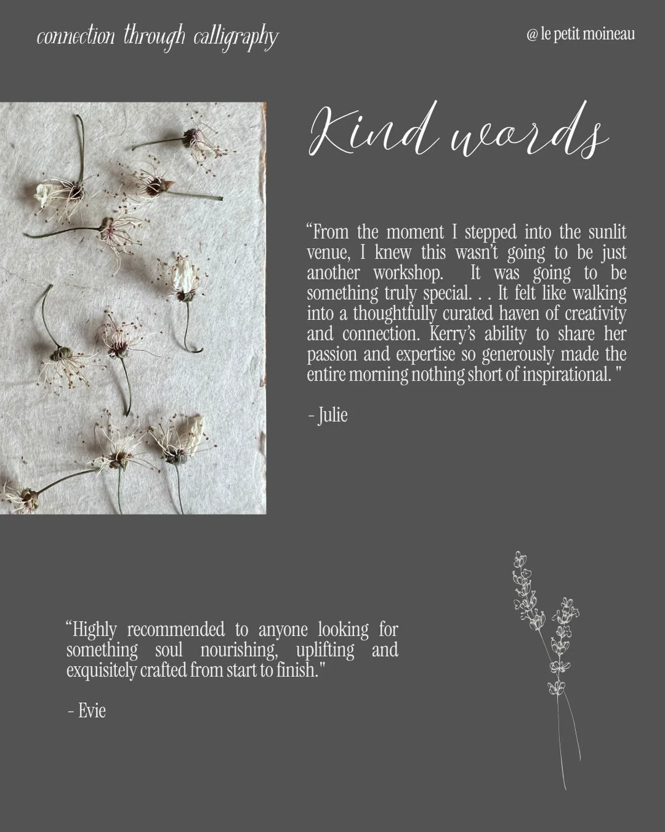 ❤️ PARIS WORKSHOP ❤️ 

kind words

These kind words shared by those who have attended my workshops, mean more than I can express. Handwriting is a deeply personal journey, and it is a privilege to witness people reconnect with the beauty of their own