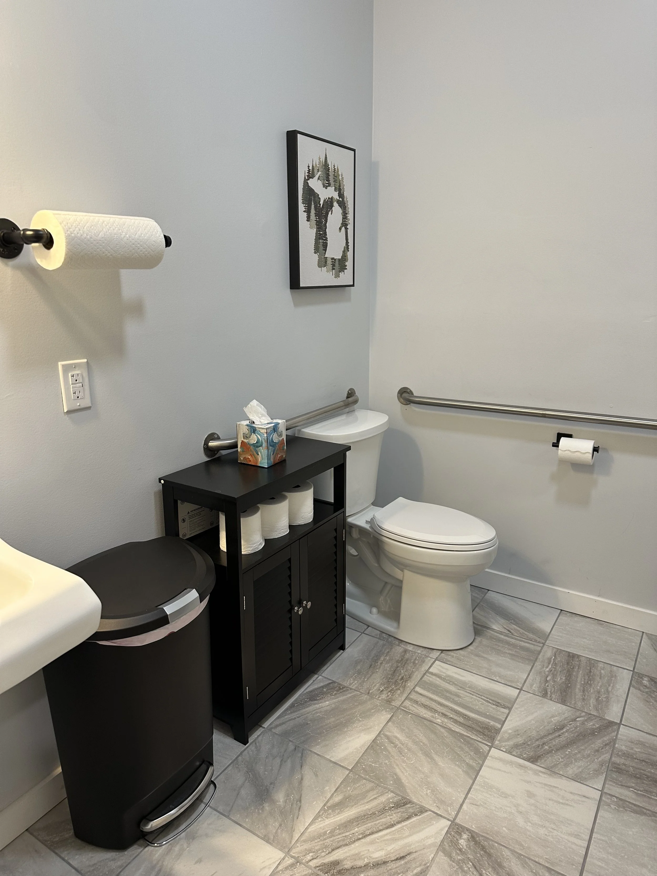 Clean bathroom and changing area at Pure Movement