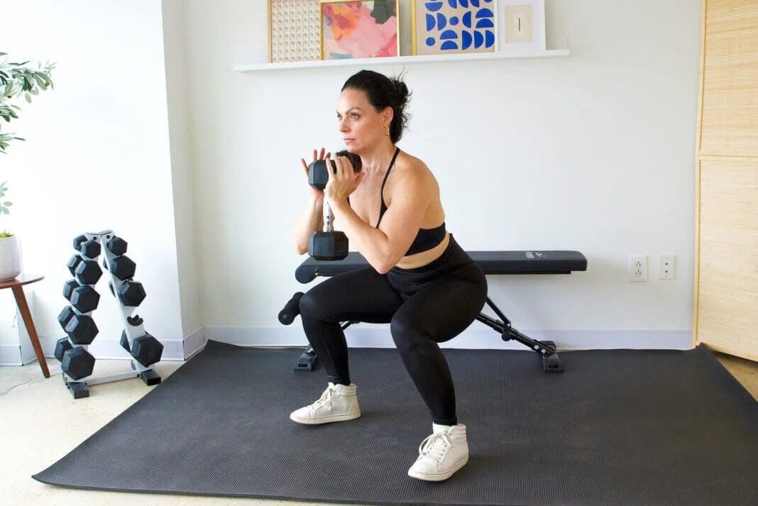 Goblet squat to improve hip femoral neck bone density