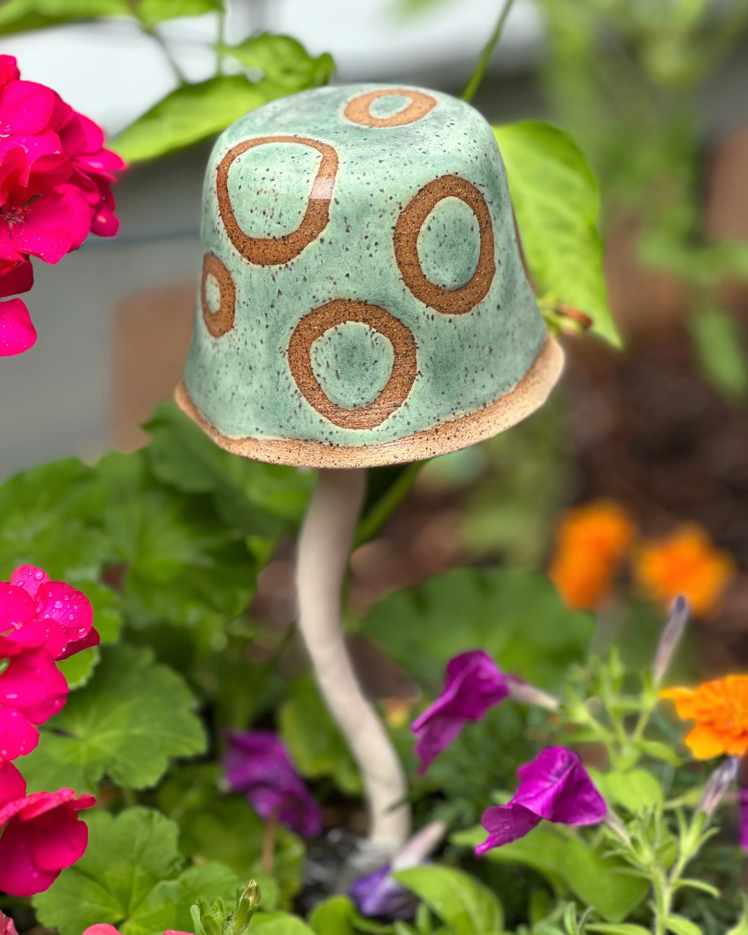 Green Polka Dot Ceramic Mushroom