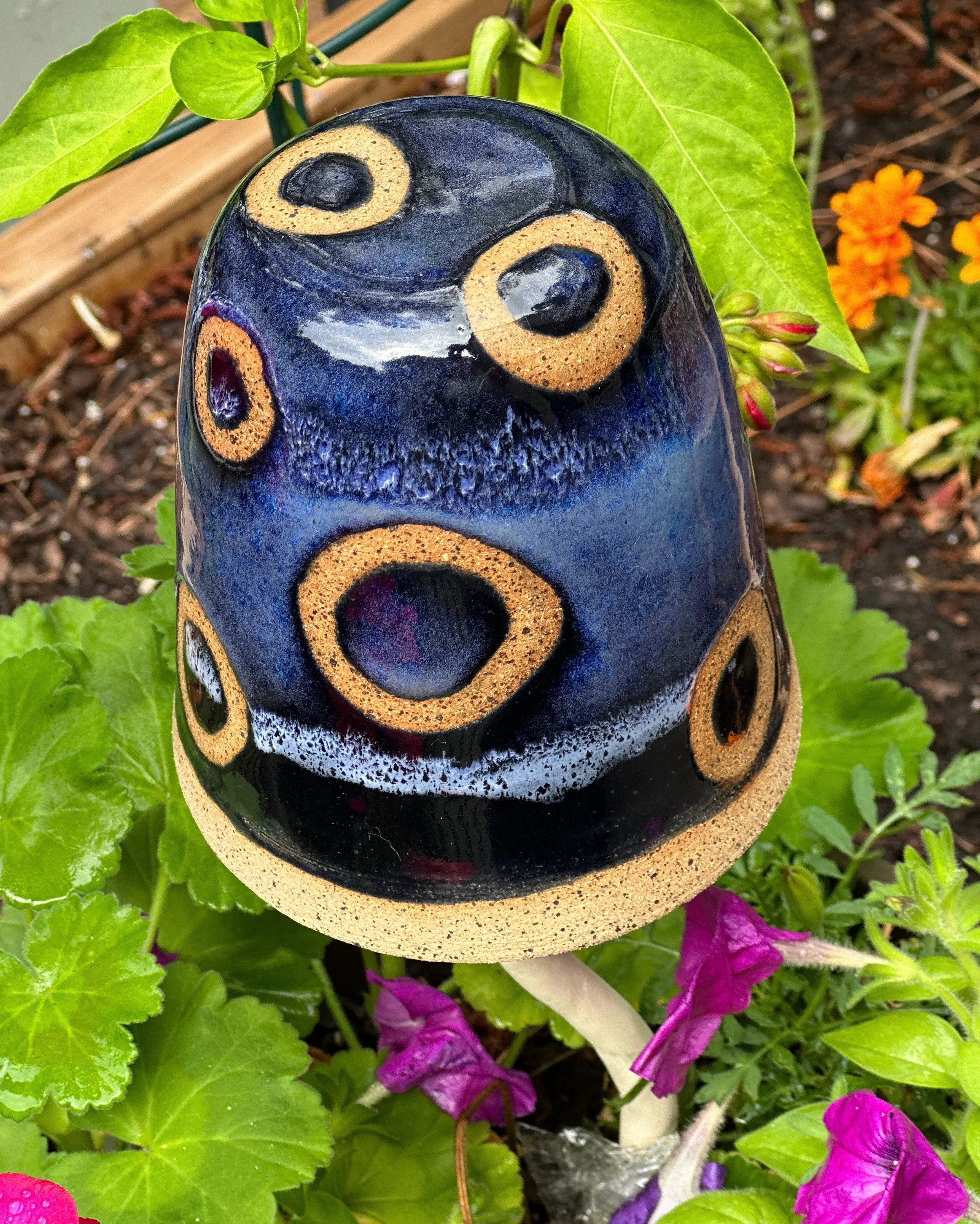 Deep Ocean Blue Ceramic Mushroom