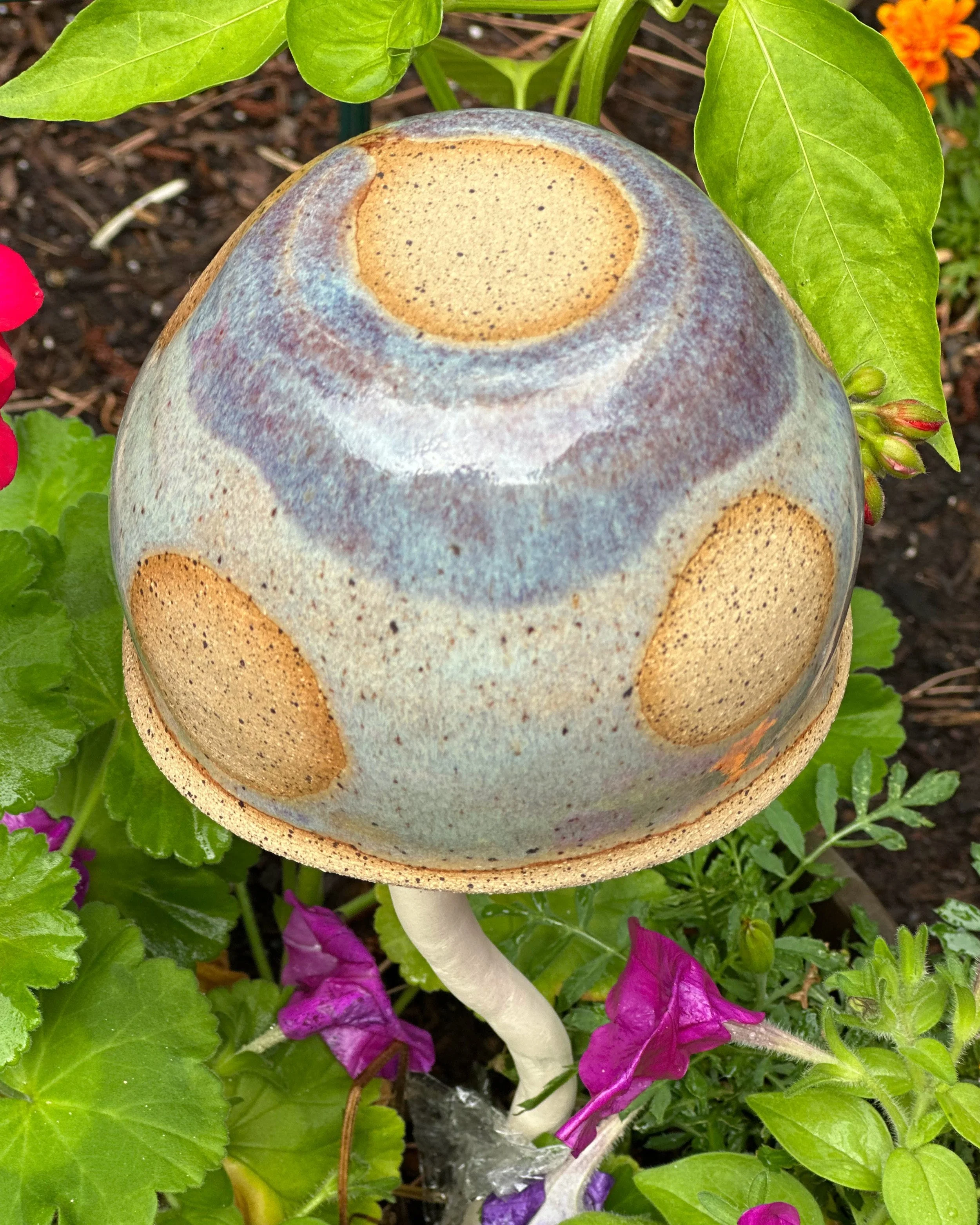 Lavender Polka Dot Ceramic Mushroom