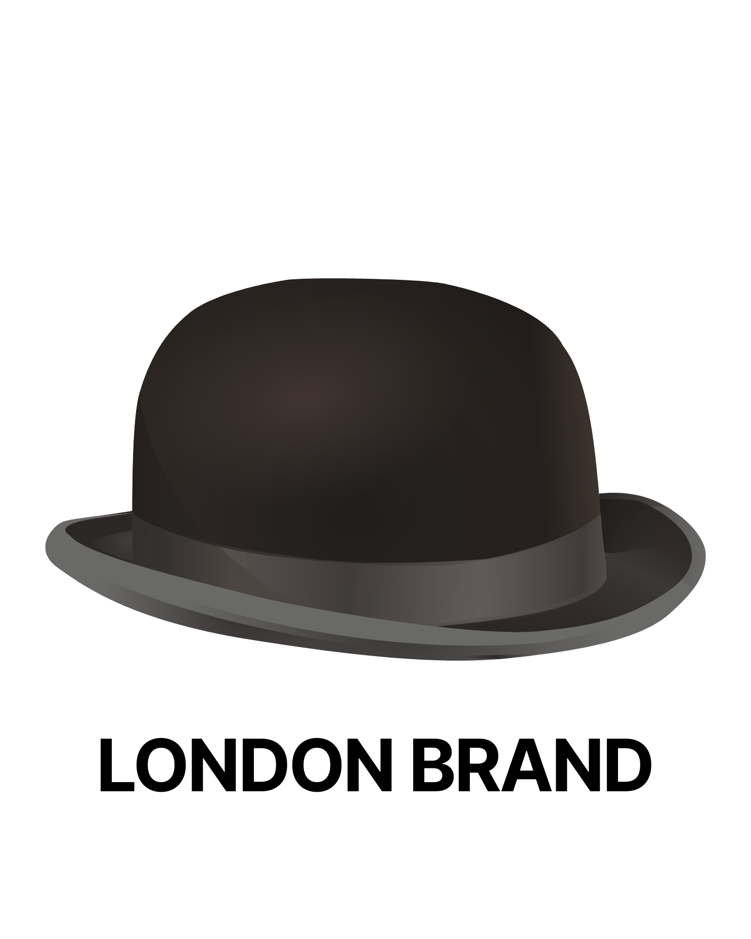Black bowler hat with gray ribbon on a black background.