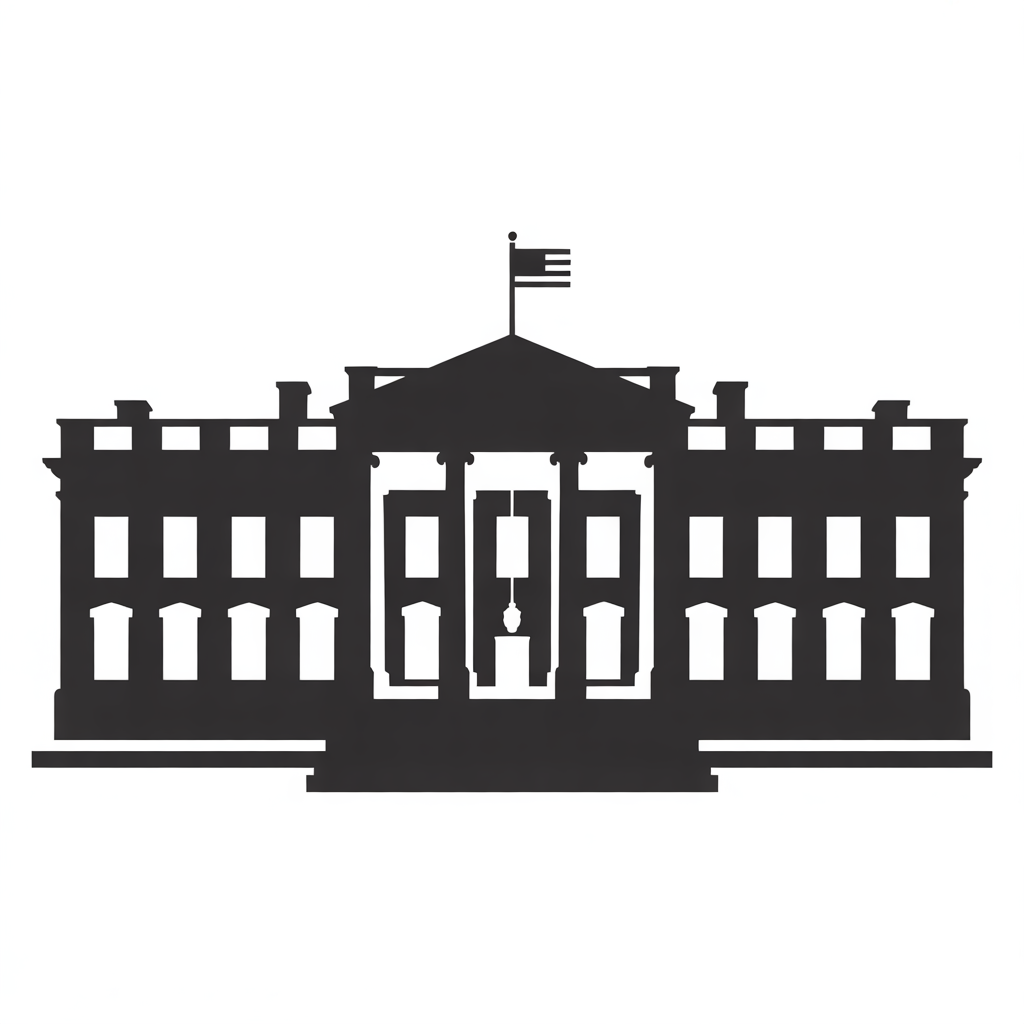 Silhouette of the White House, the official residence and workplace of the President of the United States.