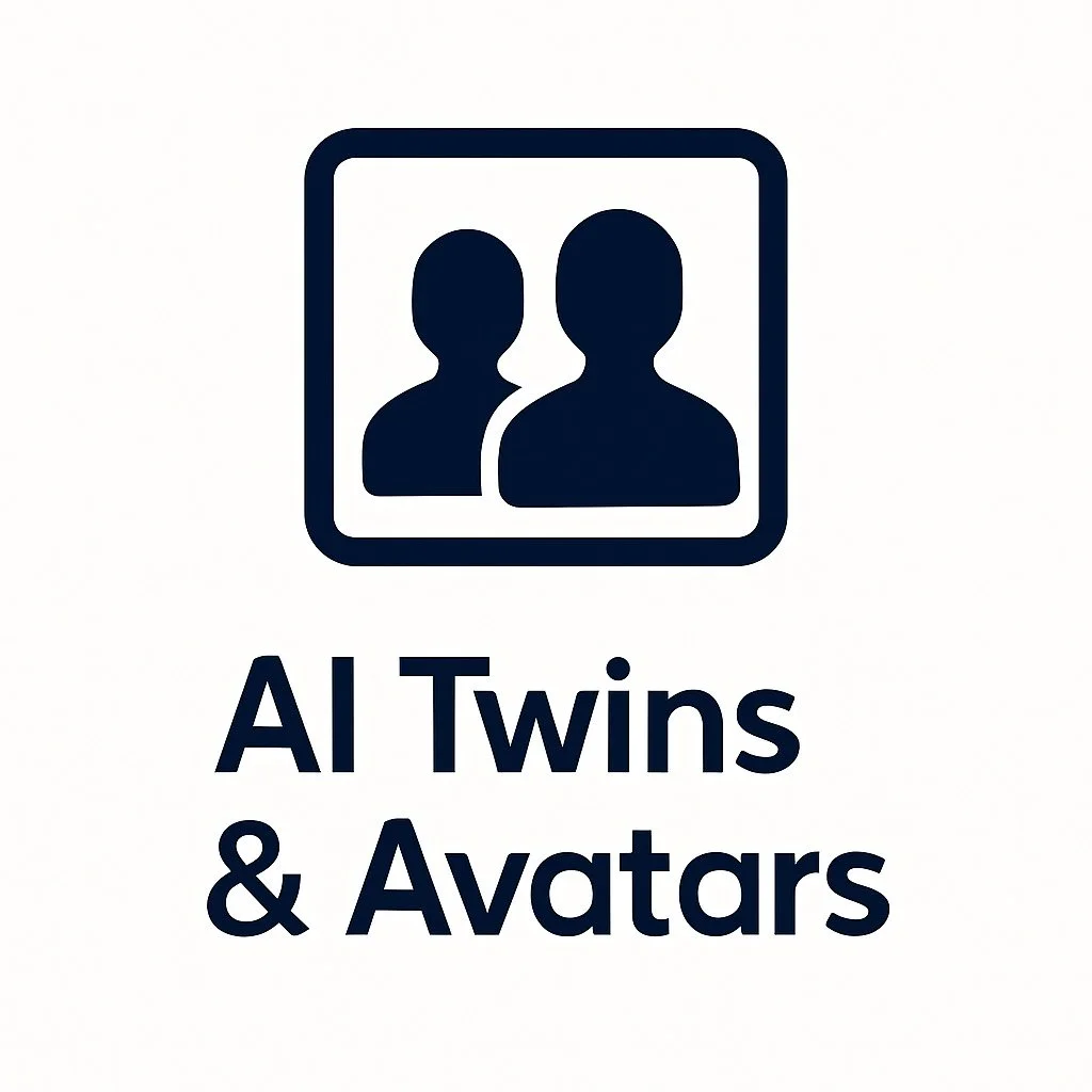 Icon of two side-by-side human silhouettes inside a square, with the text "AI Twins & Avatars" below.