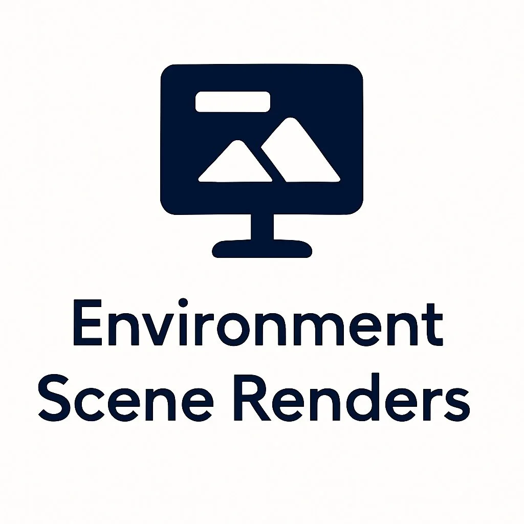 Icon of a monitor displaying mountains with the text "Environment Scene Renders" below.