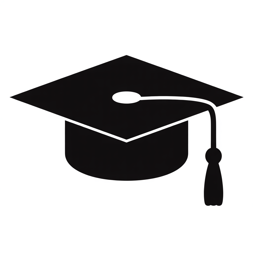 Silhouette of a graduation cap with a tassel and a microphone on top.