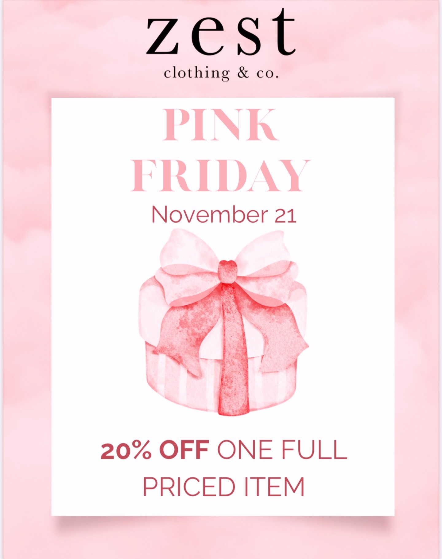 💕It&rsquo;s Pink Friday in Middleburg today💕 Stop by our Middleburg Zest location and get 20% off ONE full priced item! Today only at out Middleburg, VA store! We can&rsquo;t wait to see you!