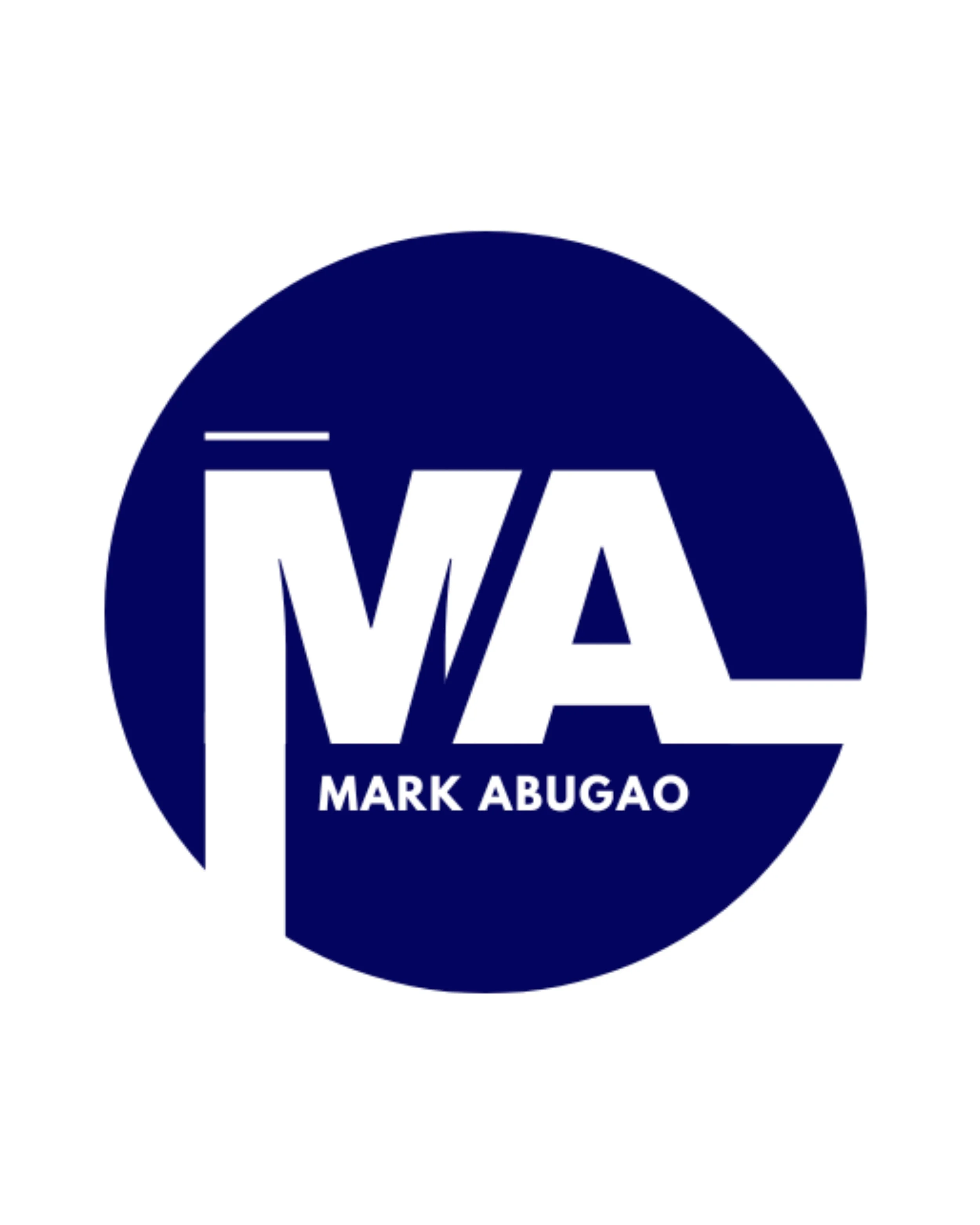 A circular logo with a dark blue background featuring the white initials 'MA' and the name 'Mark Abugao' written underneath.