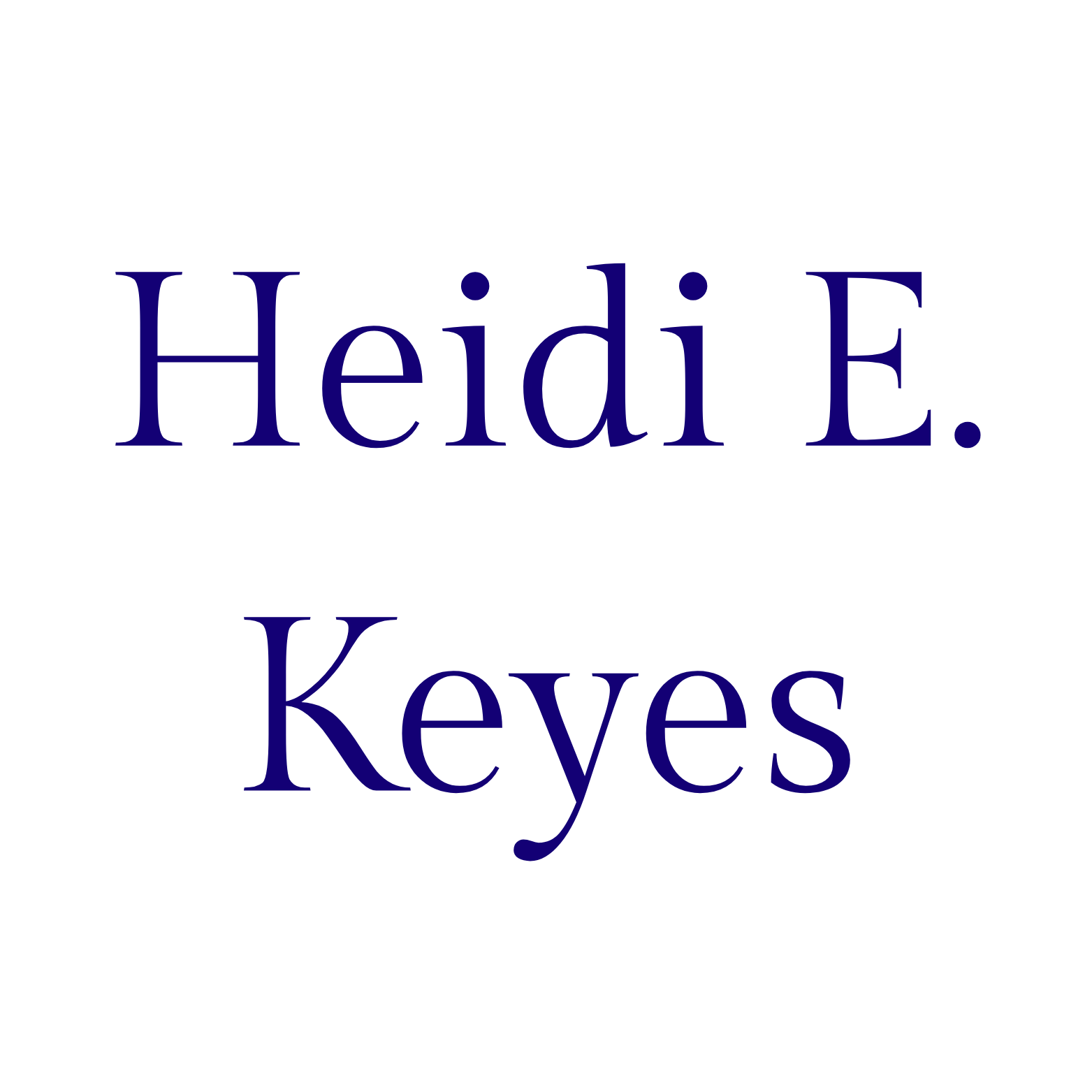 Text graphic with the words "Heidi E. Keys" in large, dark blue font on a black background.