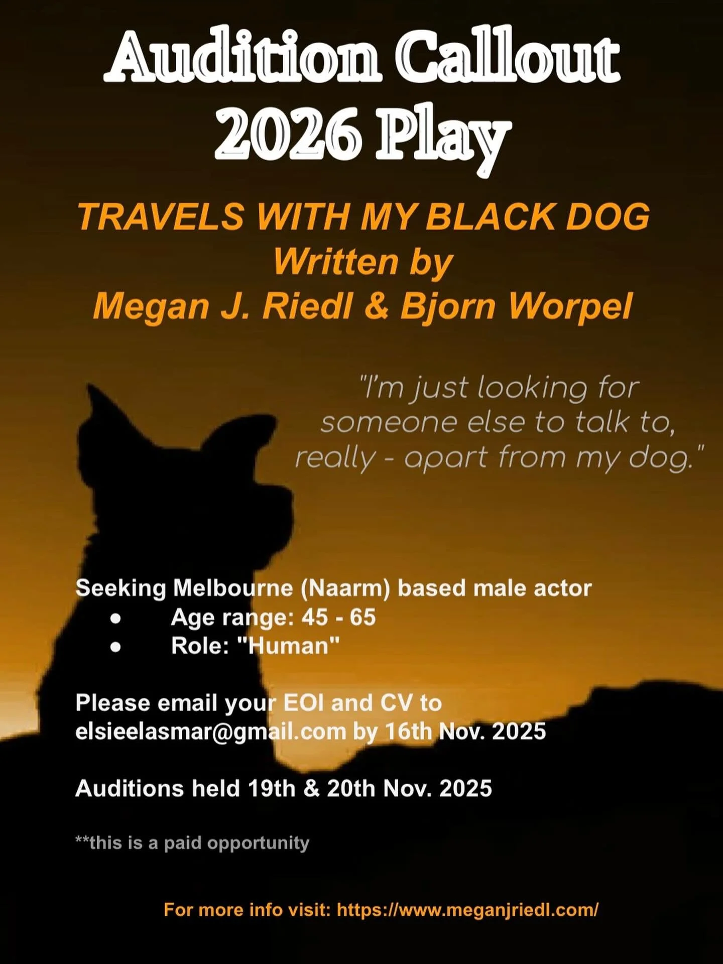 📣📣MALE IDENTIFYING ACTORS 📣📣

Director: @meganjriedl 
Co-Director: tbc
Producer: @elsieel_asmar 
&quot;Dog&quot;: @louisapanucci 
&quot;Human&quot;: ((yoouuu??))

In the process of remounting/reworking this play so our team can showcase it as a p