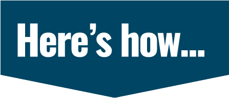 Text that says "Here's how..." on a dark blue background.