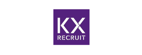 KX Recruit logo with white text on a purple background.