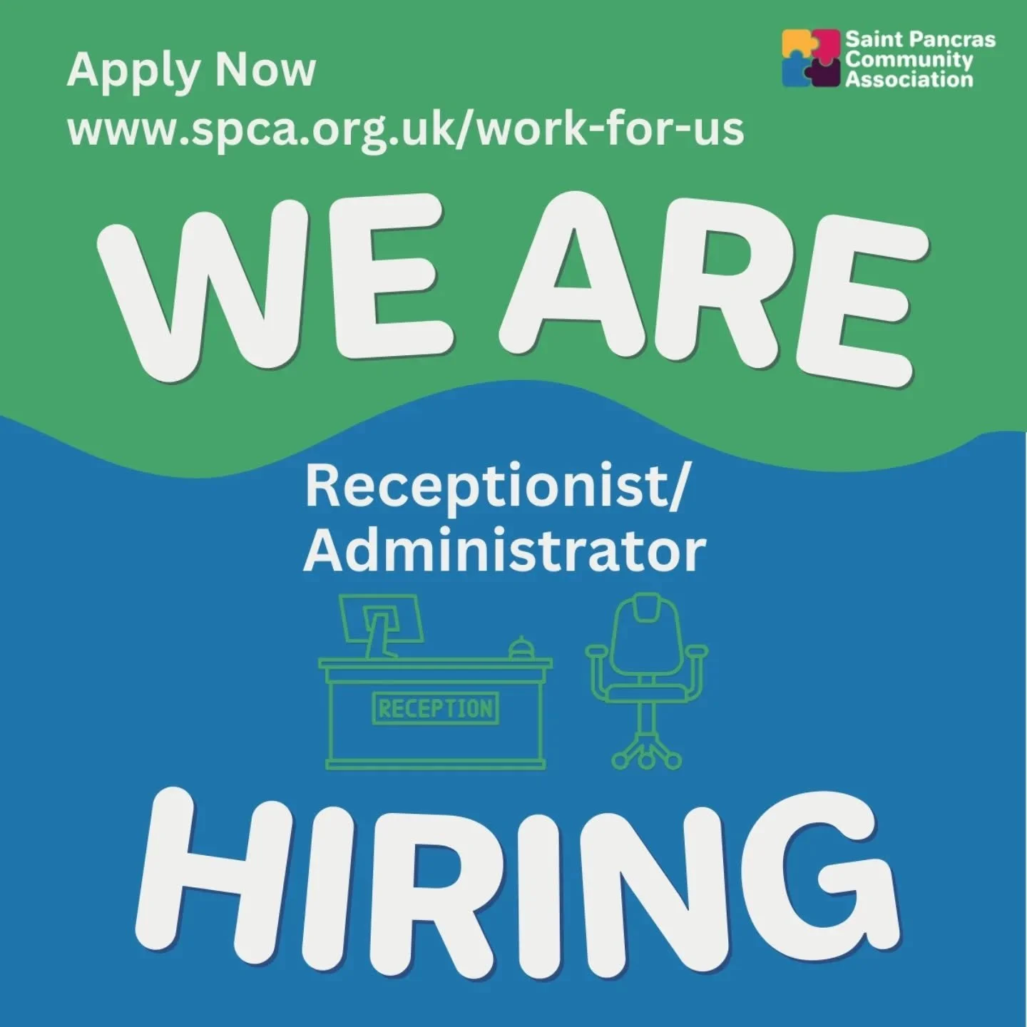 Come work with us! 💼

- Receptionist/Administrator 
- Part time, 2 days a week job share

We're looking for a new member of the team to welcome in our community members and space for hire clients, support administration of our programmes, and help t