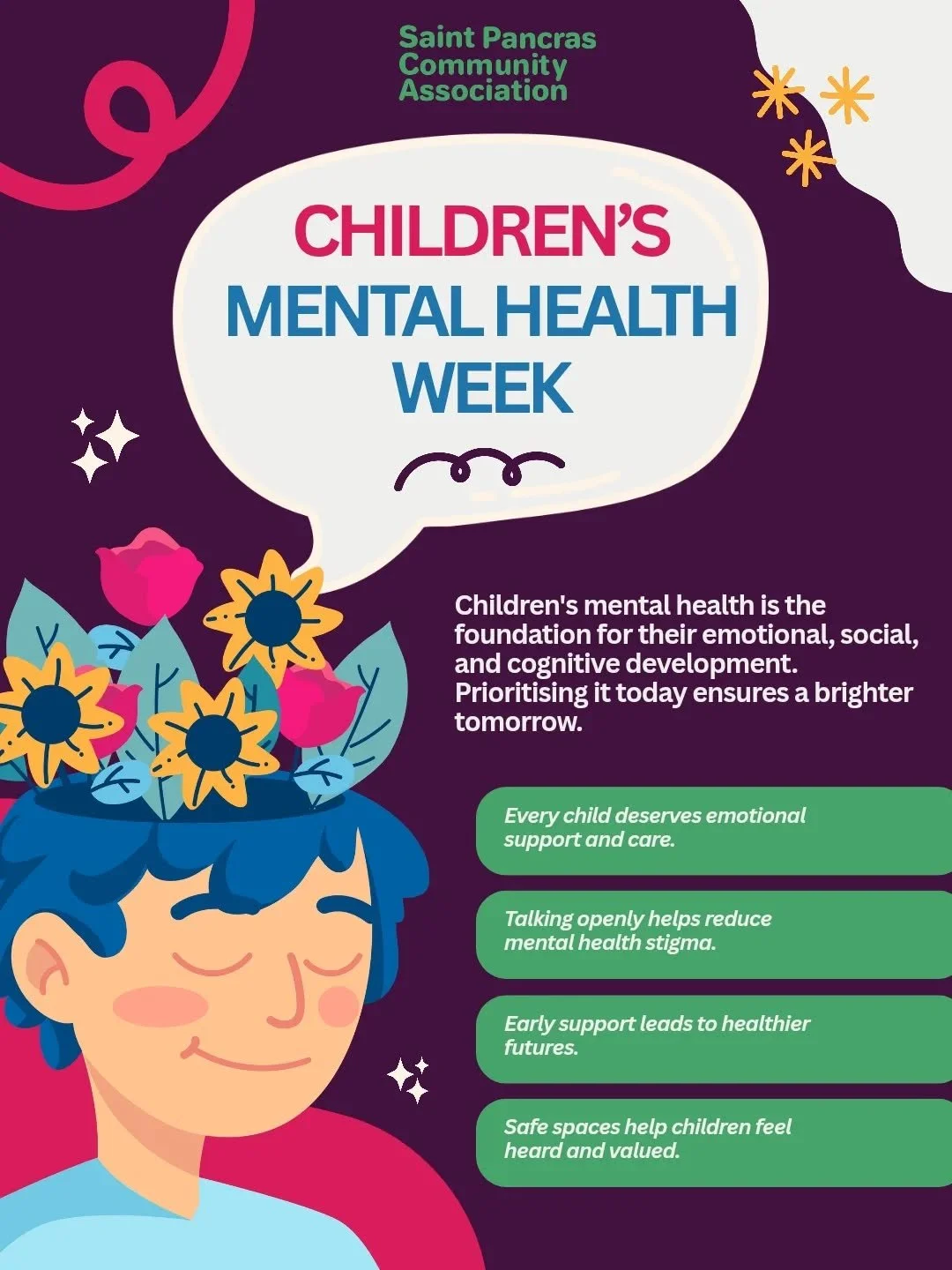 It's Children's Mental Health Week 🌺

This week is dedicated to prioritising the needs of young people to support their healthy mental health, now and in the future!

Our nursery team works hard to create inclusive, accessible spaces so every child 
