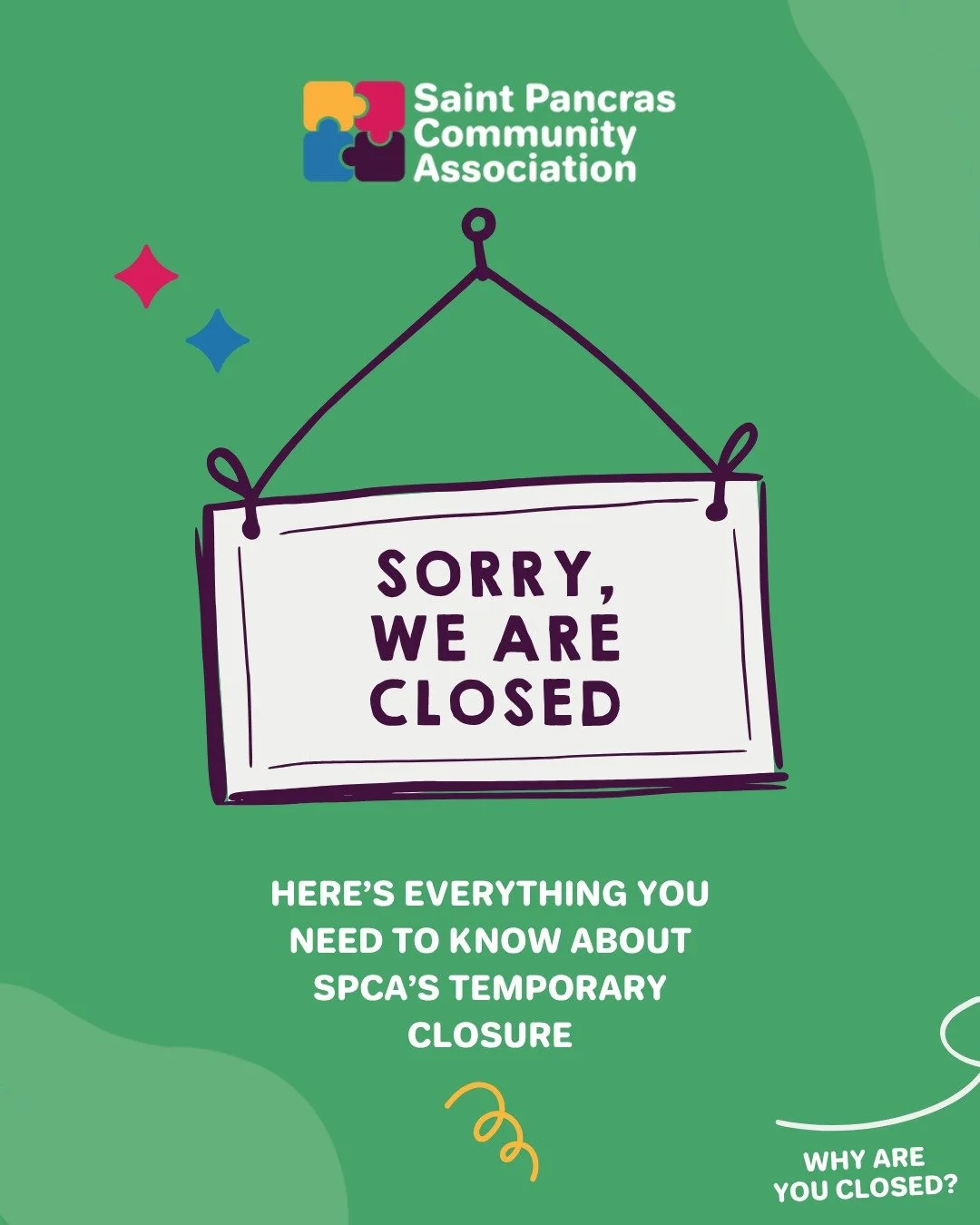 Everything you need to know about the next three months at SPCA...🗓️

Thank you to our community who have been patient with us as we sort out relocating venues for programmes following the flood in January. We've now left the building for renovation