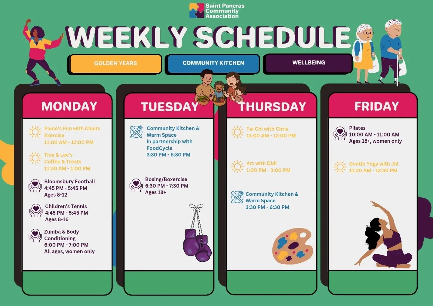 Looking for low-cost plans next week in Camden? We've got you covered!☺️

Our programming is accessible to all Camden residents, all ages welcome.

Bring your children along for our new tennis classes, or join for Zumba and Body conditioning, now at 