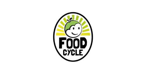 Logo with a smiling cartoon apple, green and yellow rays behind, and the words 'Food Cycle' underneath.