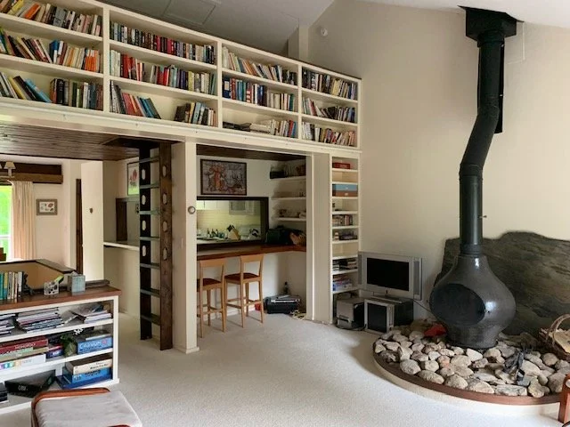 Living Room with Mushroom Wood Stove