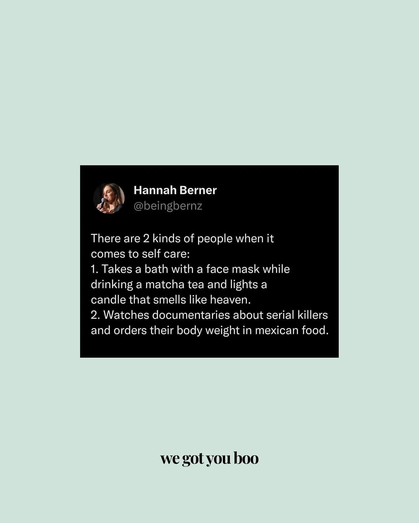 Girlhood.

(This is the best meme dump for a long time 😂)

The big question is, are you a ✨self care bath girly✨ or a 💀self care serial killer documentary girly💀 ?

@officialwegotyouboo #KindGirlCommunity